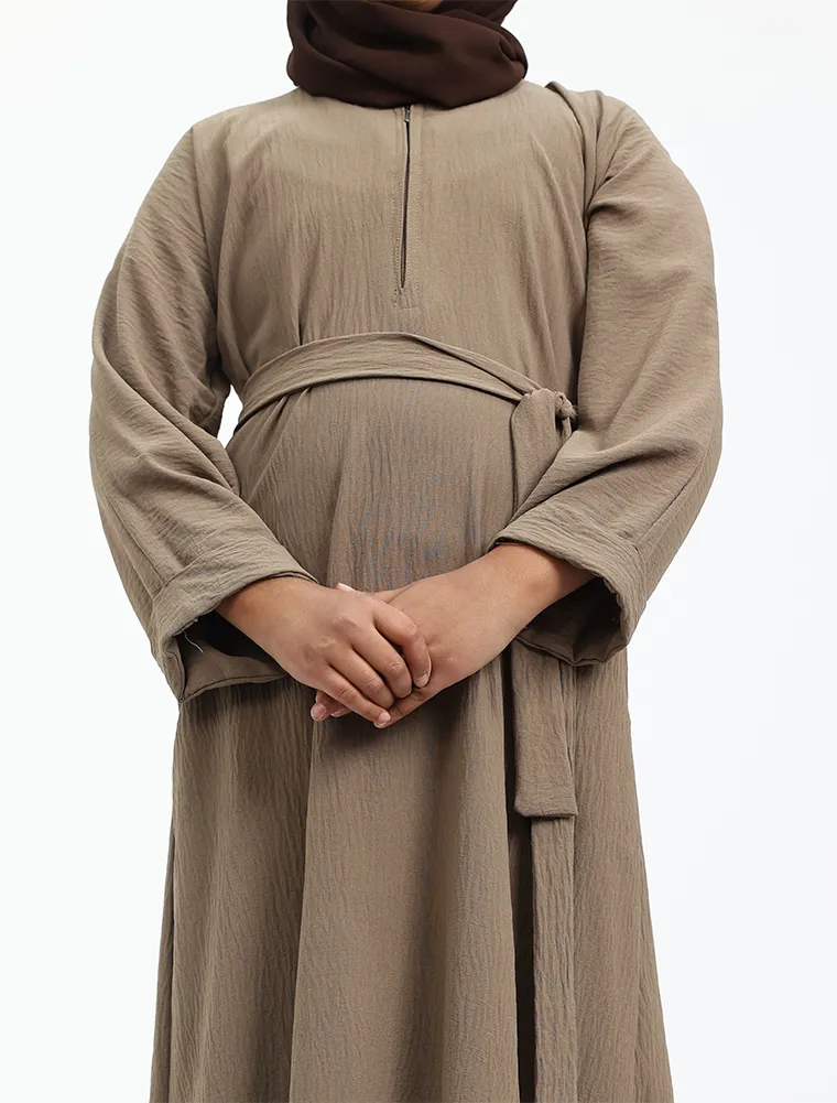 Mocha Linen Feel Basic Girls Abaya